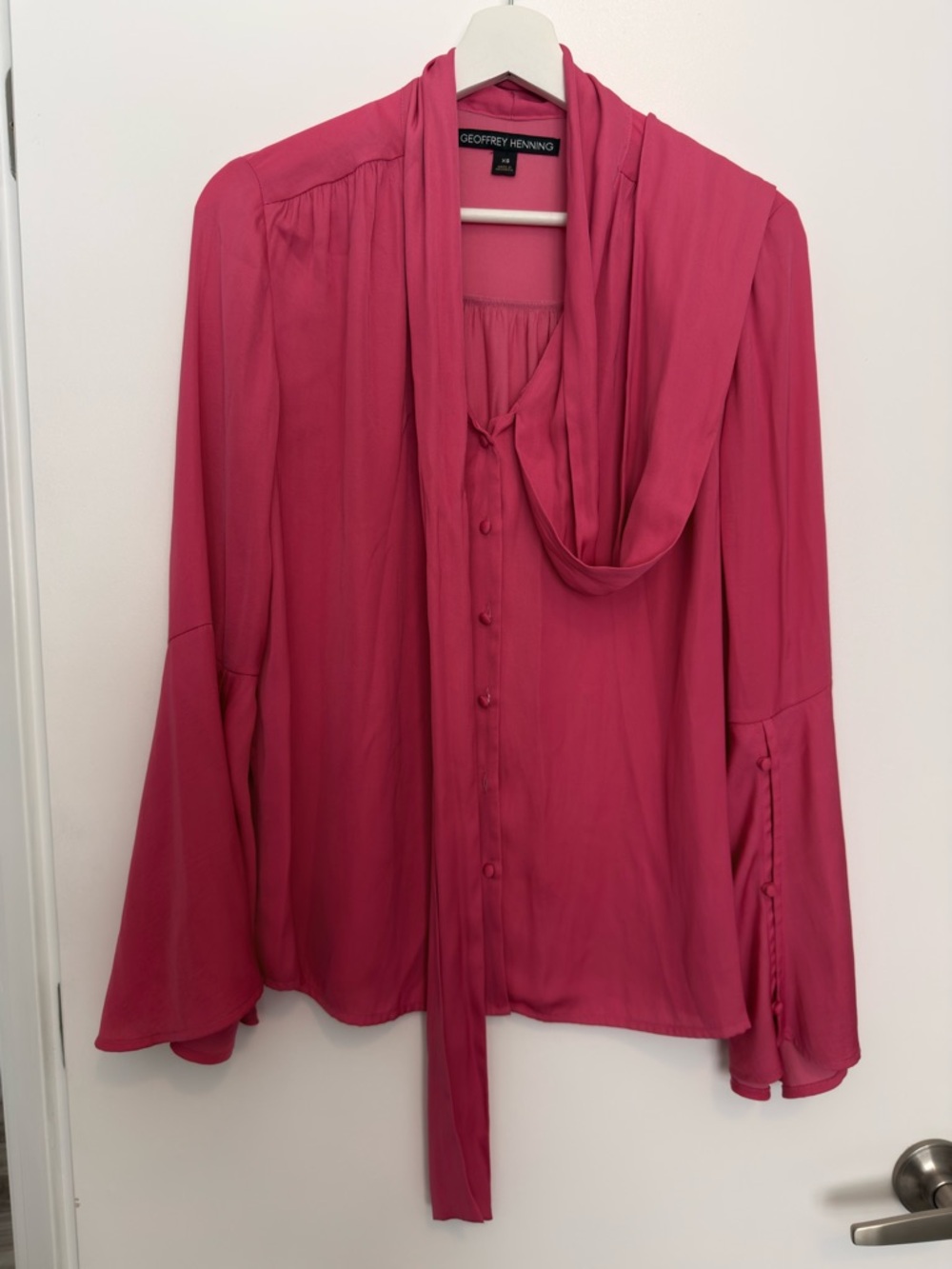 Hot Pink Tie-Neck Blouse